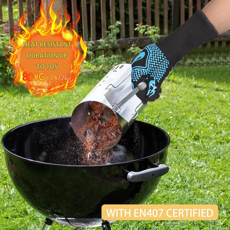 DKHDBD BBQ Fireproof Gloves, Grill Cut-Resistant Gloves 1472°F Heat Resistant Gloves, Non-Slip Silicone Oven Gloves, Kitchen Safe Cooking Gloves for Oven Mitts,Barbecue,Cooking, Frying,13.5 Inch-Sky Blue - Image 4